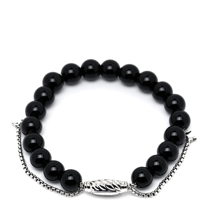 David Yurman Sterling Silver Black Onyx 8mm Spiritual Beads Adjustable Bracelet 3 of 5