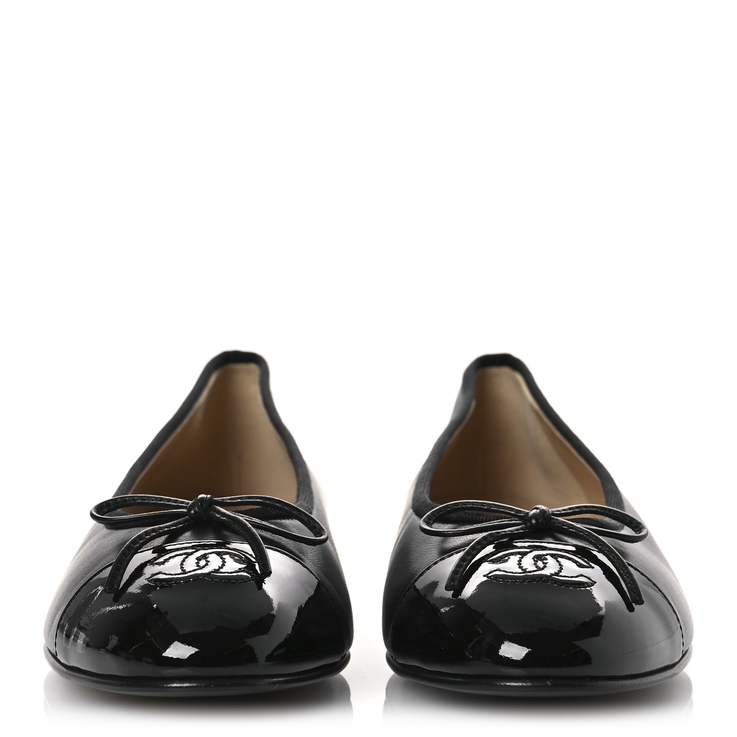 Lambskin Patent Cap Toe Ballerina Flats 40.5 Black