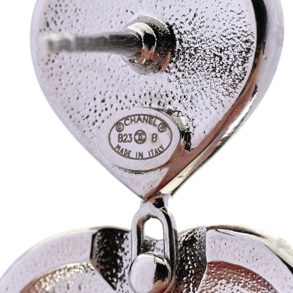 Chanel Pearl Crystal CC Heart Drop Earrings Silver 4 of 5