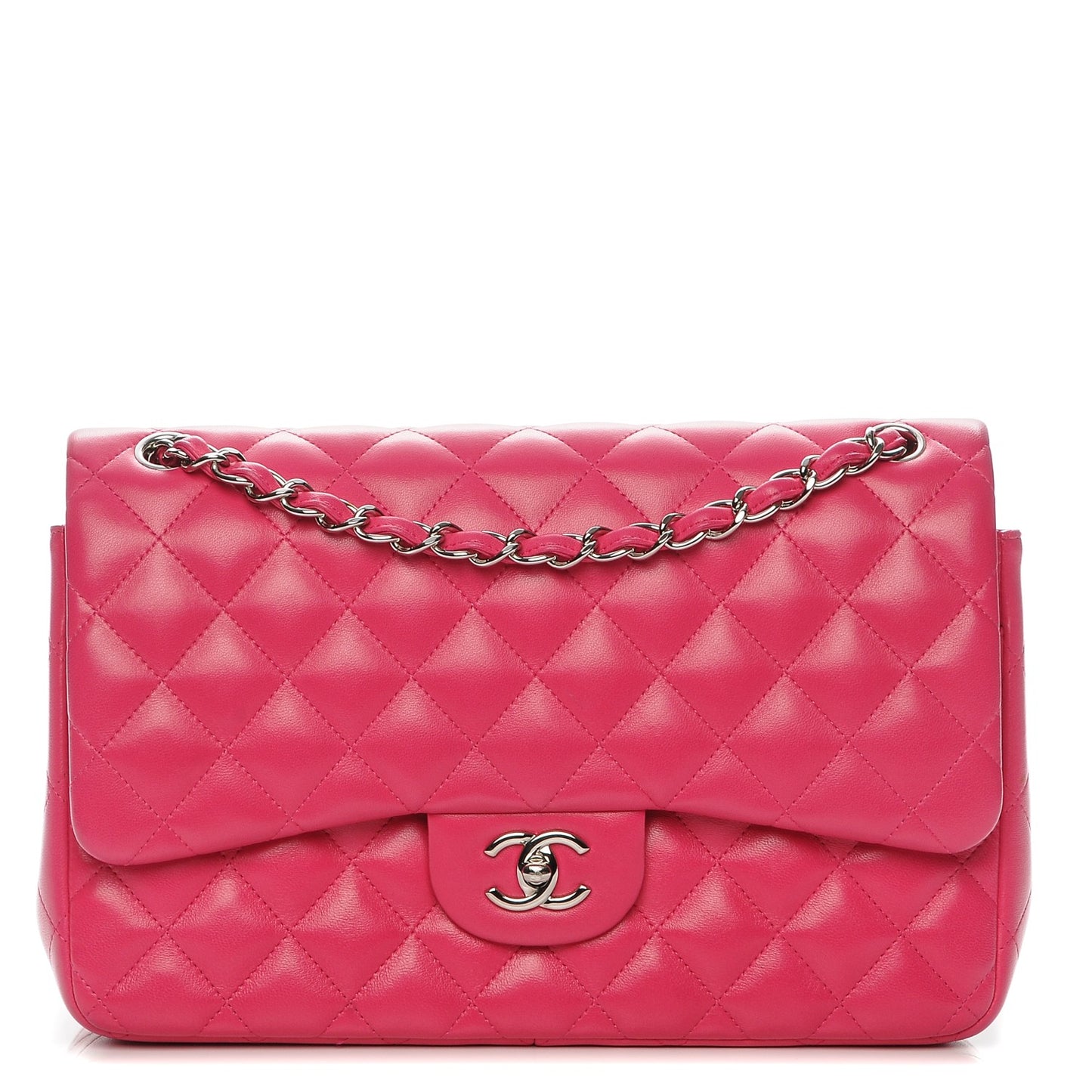 Lambskin Quilted Jumbo Double Flap Dark Pink