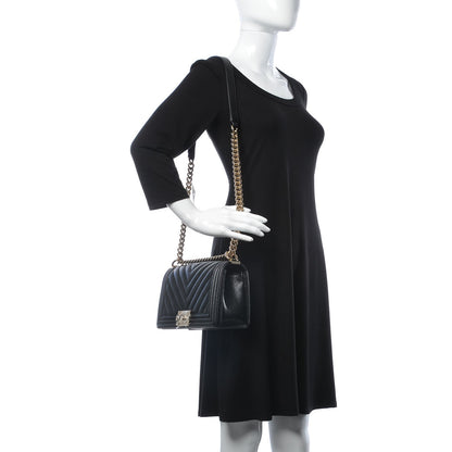 Chanel Caviar Chevron Quilted Medium Boy Flap Black 2 of 8