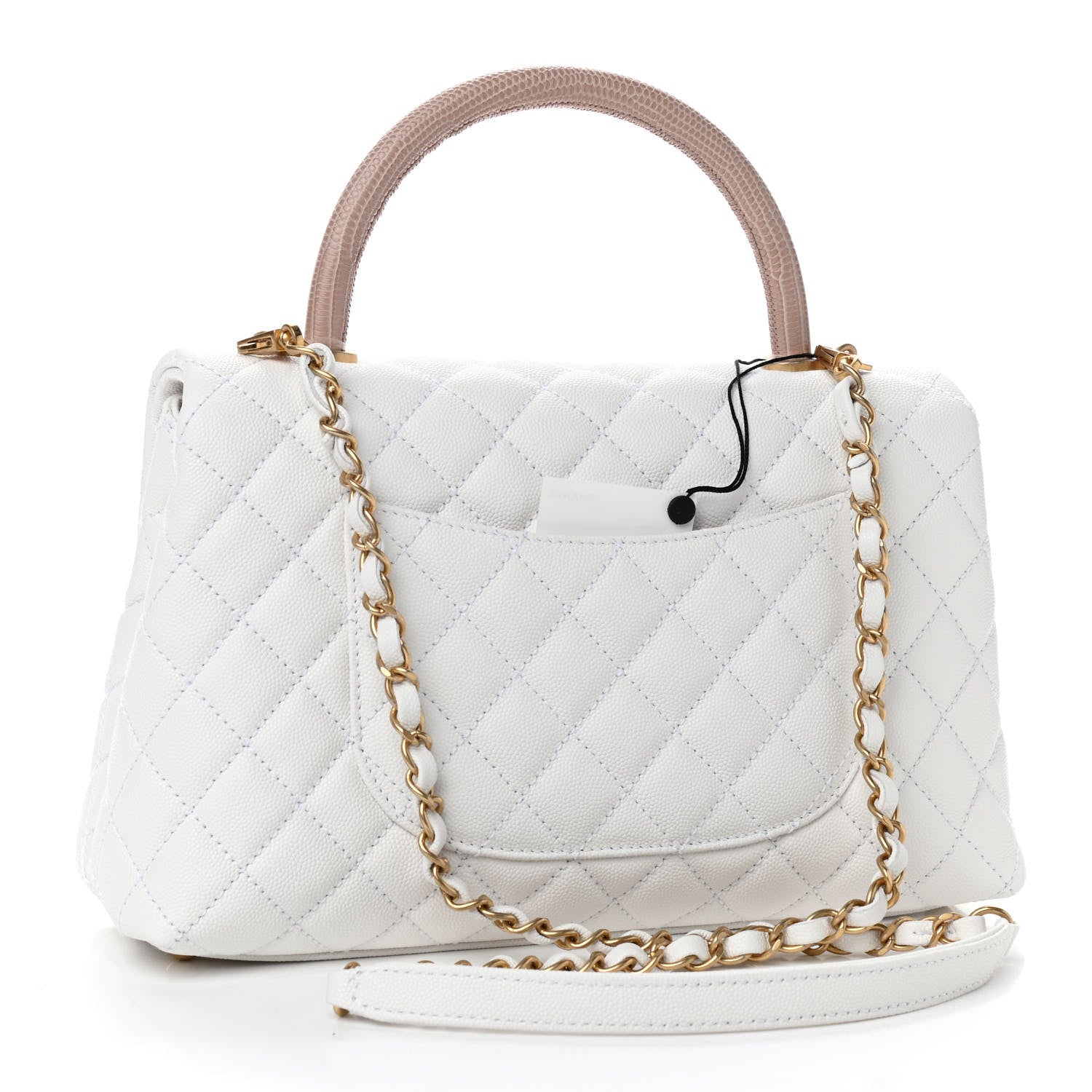 Chanel Caviar Lizard Quilted Small Coco Handle Flap White Beige 2 of 8