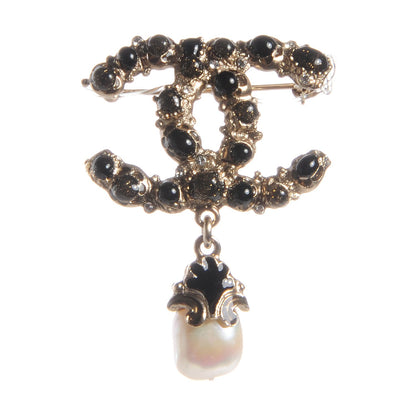 Chanel Glass Pearl CC Brooch Black 1 of 4