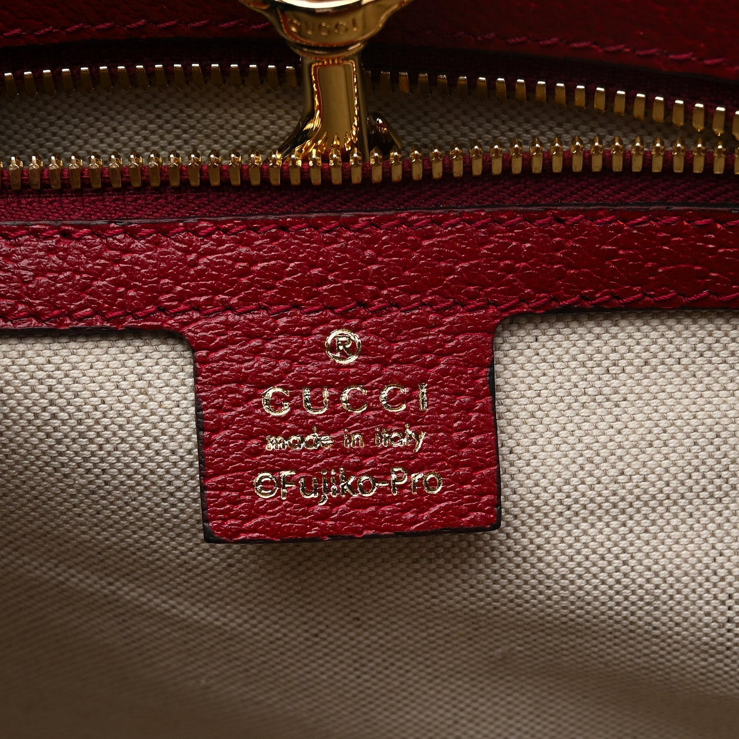 X DORAEMON Mini Vintage GG Supreme Monogram Large Tote Bag Beige Cherry Red