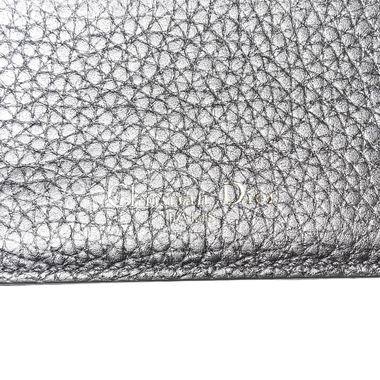 Metallic Grained Calfskin Cannage Diorama Card Holder Steel