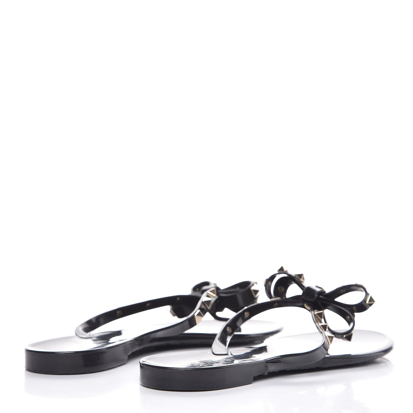 PVC Jelly Rockstud Bow Thong Sandals 41 Black
