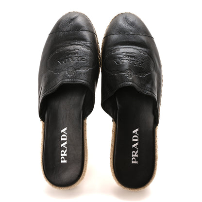 Prada Nappa Logo Cap Toe 20mm Espadrilles Mules 40 Black 2 of 8