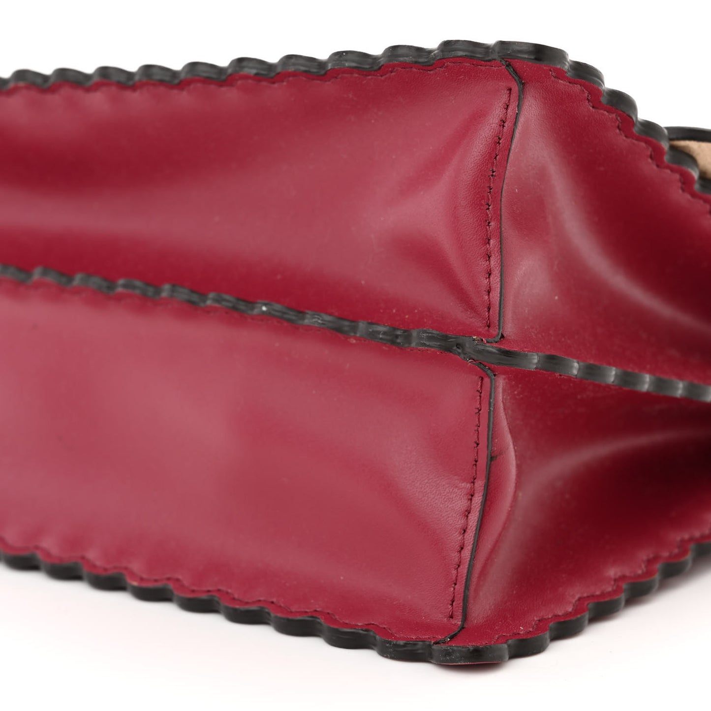 Vitello Liberty Scalloped Studded Kan I Shoulder Bag Black Cherry