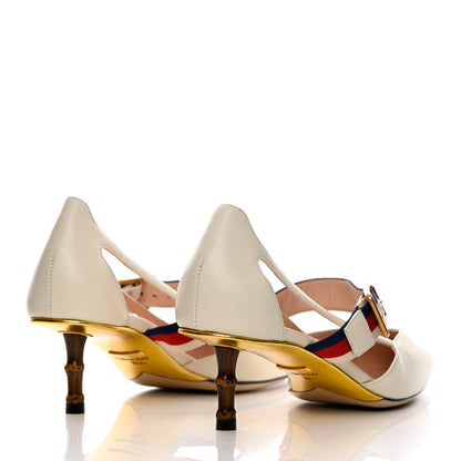 Gucci Malaga Kid Sylvie Web Bamboo Low Heel Mules 36.5 White 4 of 12