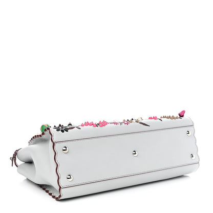Fendi Vitello Seta Shiny Nappa Pearl Scalloped Studded Floral Embroidered Medium Peekaboo Iconic Satchel Grigio Perla Multicolor 4 of 9