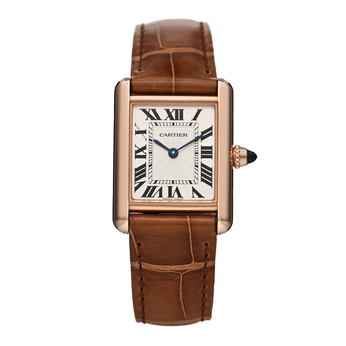18K Pink Gold Alligator 22mm Tank Louis Manual Winding Watch Brown