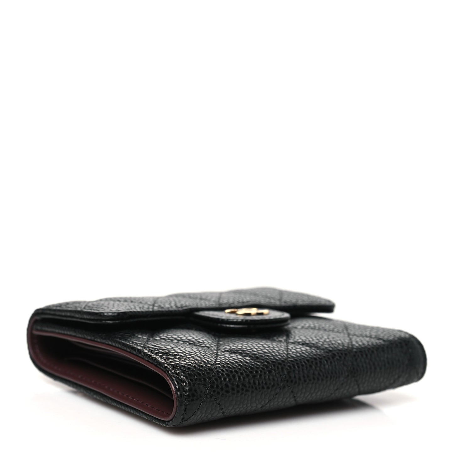 Caviar Quilted Compact Flap Wallet Black