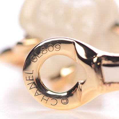 Chanel 18K Yellow Gold White Agate Camellia Earrings 5 of 5