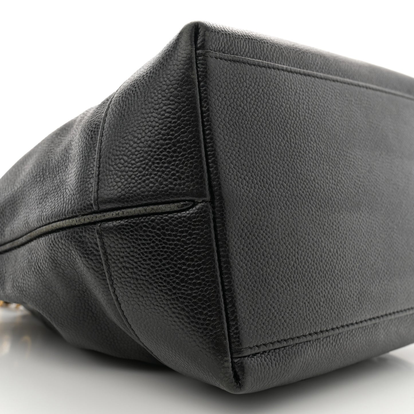 Caviar Logo Drawstring Bucket Bag Black