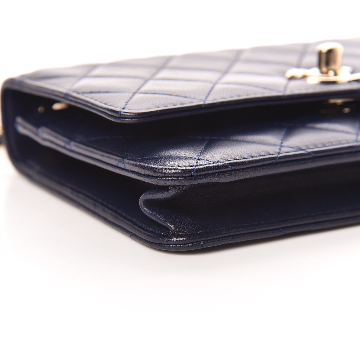 Lambskin Quilted Trendy CC Wallet On Chain WOC Navy