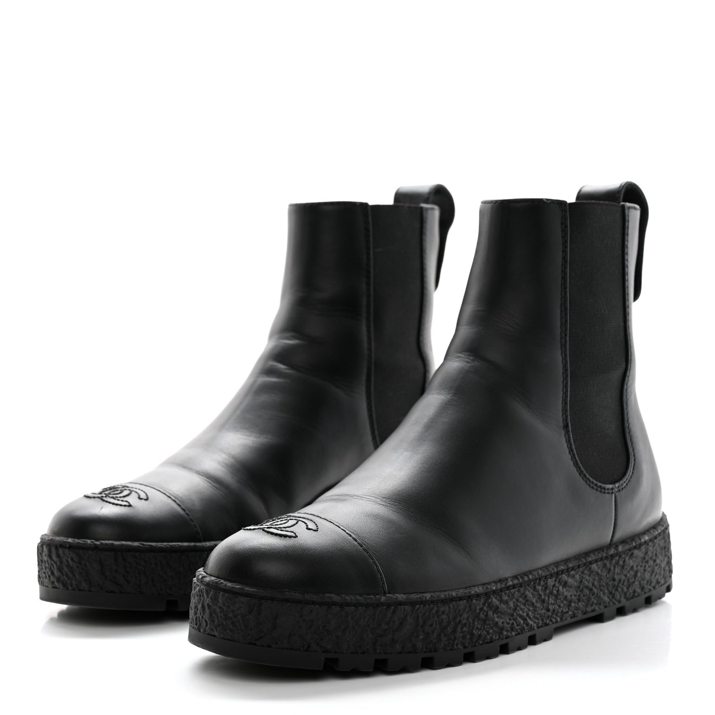 Calfskin Cap Toe CC Ankle Boots 40 Black