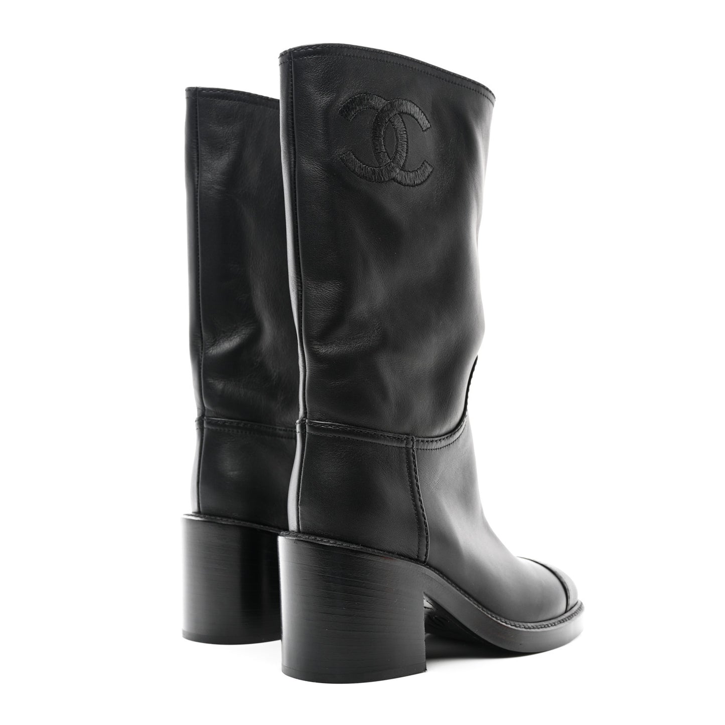 Lambskin CC Logo Calf Boots 35 Black