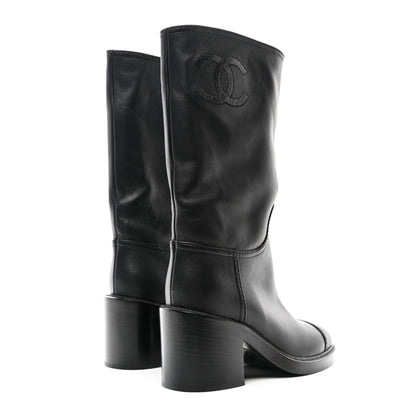 Chanel Lambskin CC Logo Calf Boots 35 Black 4 of 8