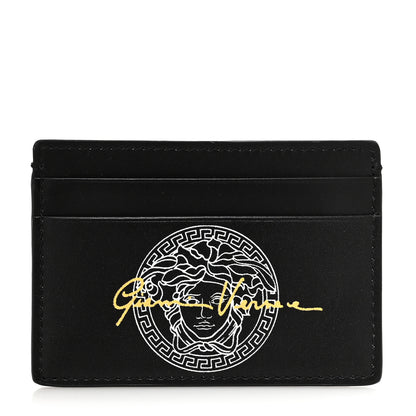 Versace Calfskin Logo Card Holder Black 1 of 6