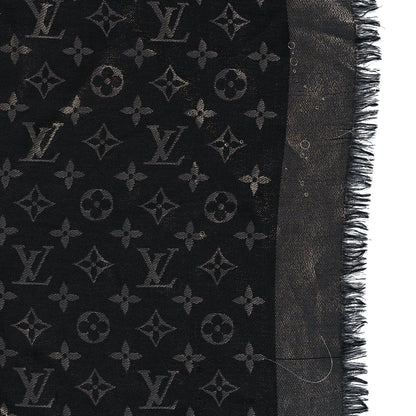 Louis Vuitton Silk Lurex Wool Monogram Shine Shawl Black 5 of 5