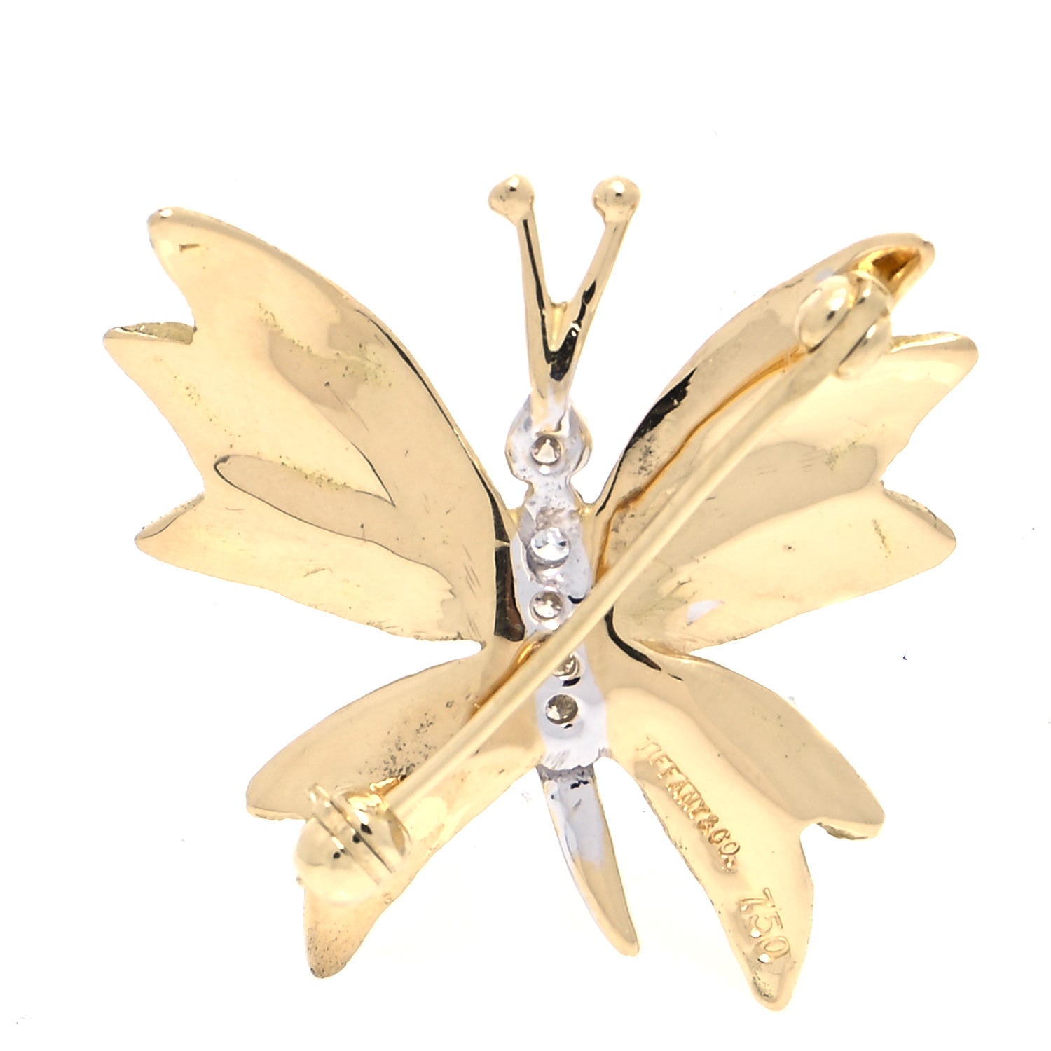 Tiffany 18K Yellow White Gold Diamond Butterfly Brooch Pin 3 of 5