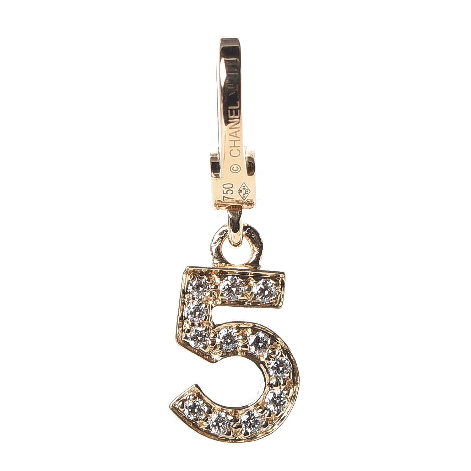 Chanel 18K Yellow Gold Diamond Number 5 Charm 1 of 5