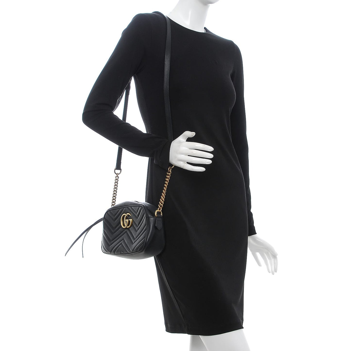 Calfskin Matelasse Small GG Marmont Chain Shoulder Bag Black