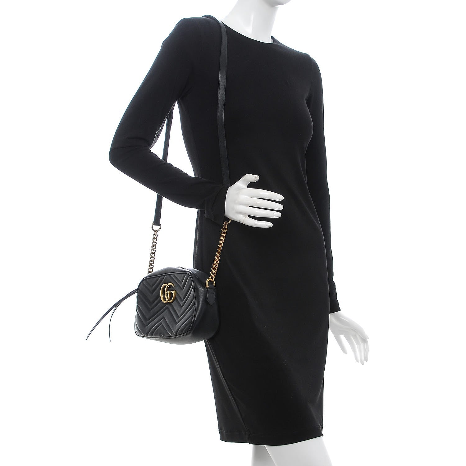 Gucci Calfskin Matelasse Small GG Marmont Chain Shoulder Bag Black 2 of 8