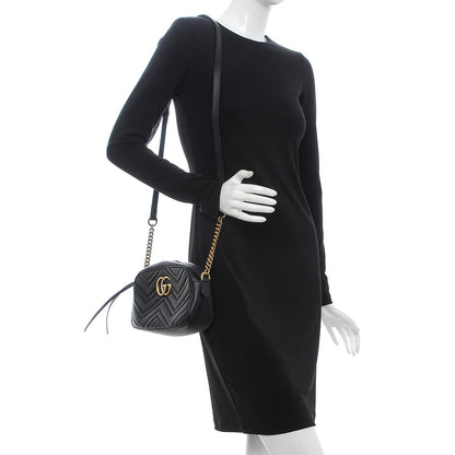 Gucci Calfskin Matelasse Small GG Marmont Chain Shoulder Bag Black 2 of 8
