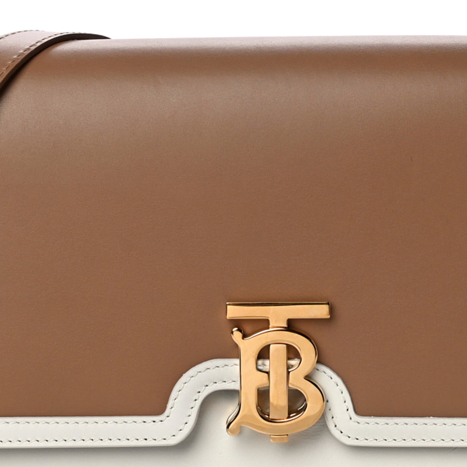 Burberry Smooth Calfskin Monogram Medium TB Bag Chalk White Camel 6 of 17
