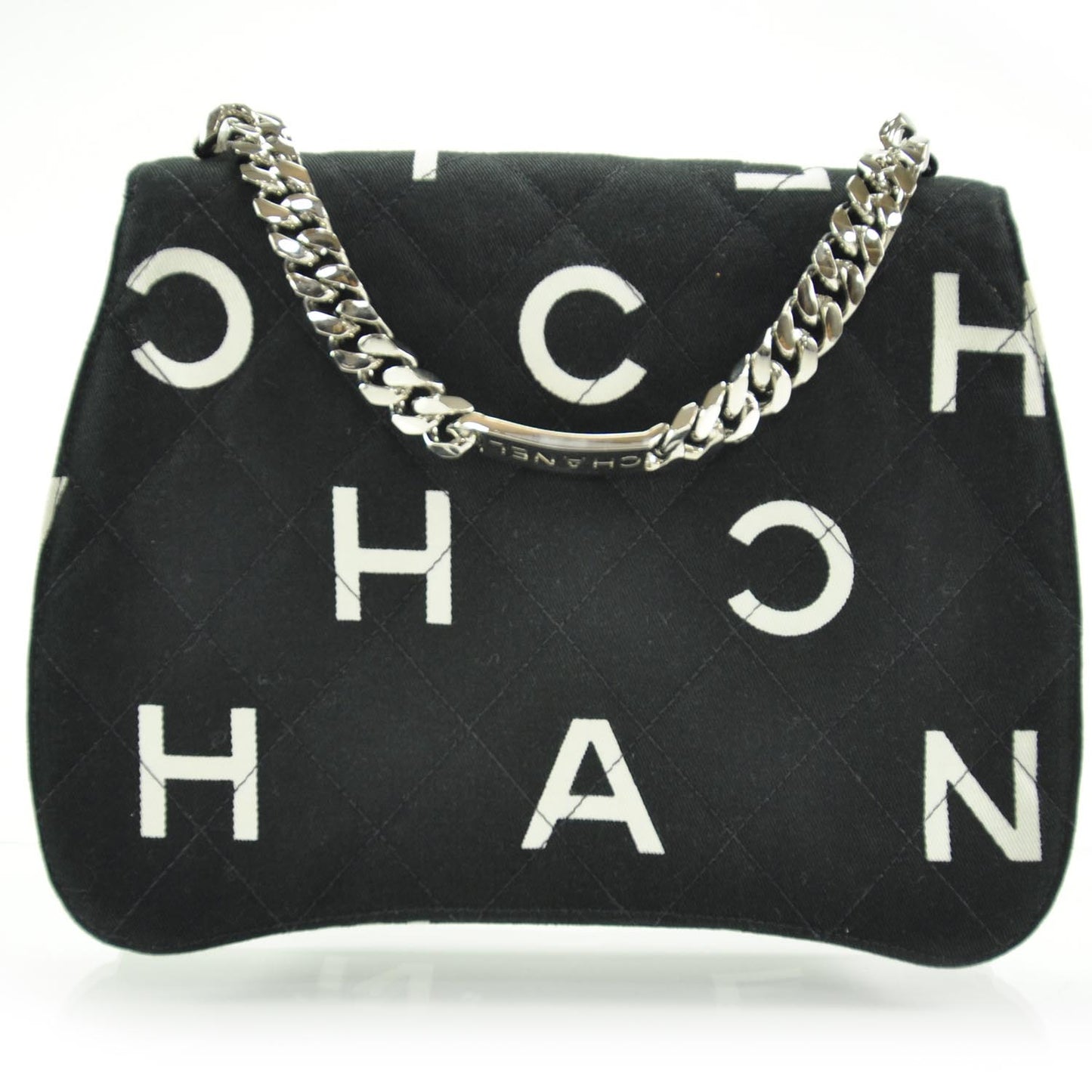 Canvas Quilted Coco ID Chain Bag Black