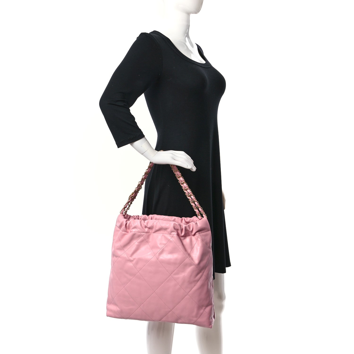 Chanel Shiny Calfskin Quilted Chanel 22 Drawstring Bag Light Pink 5 of 11