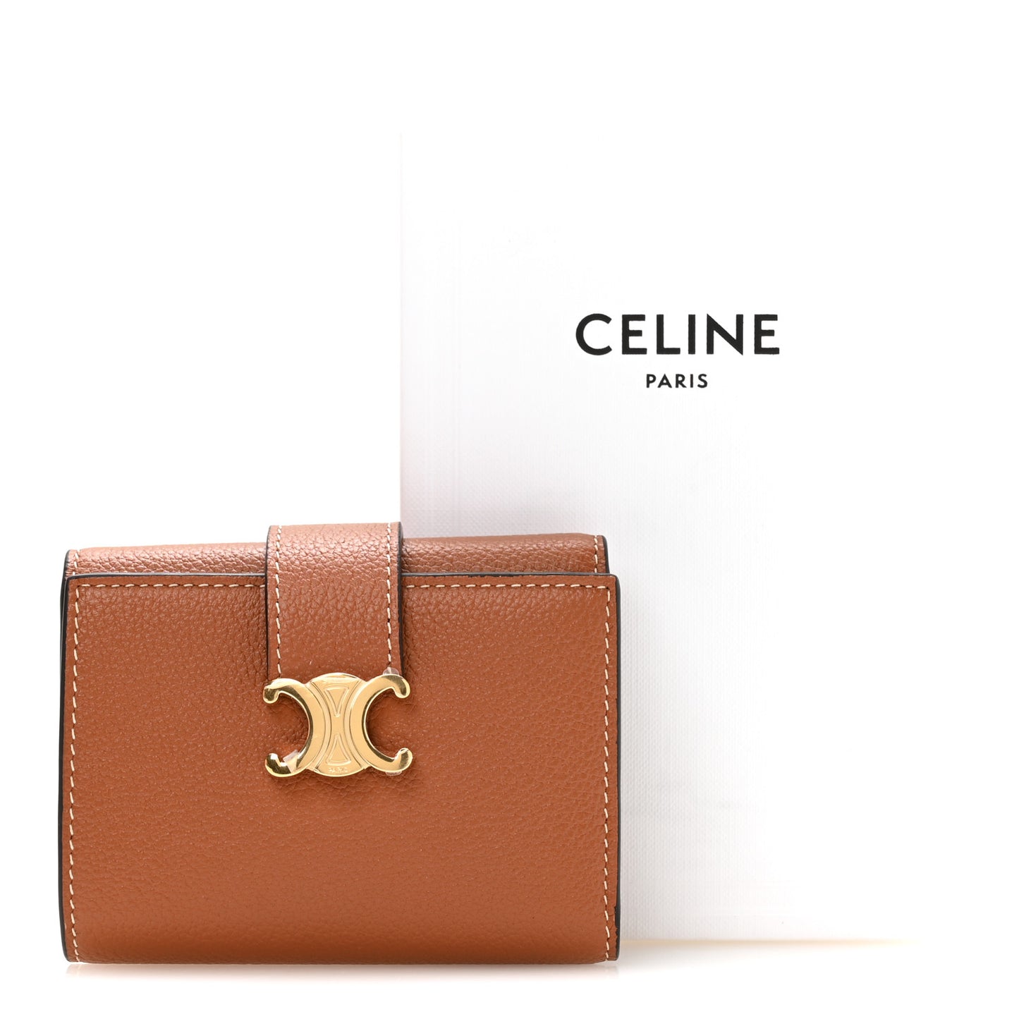 Grained Calfskin Triomphe Fine Strap Wallet Tan