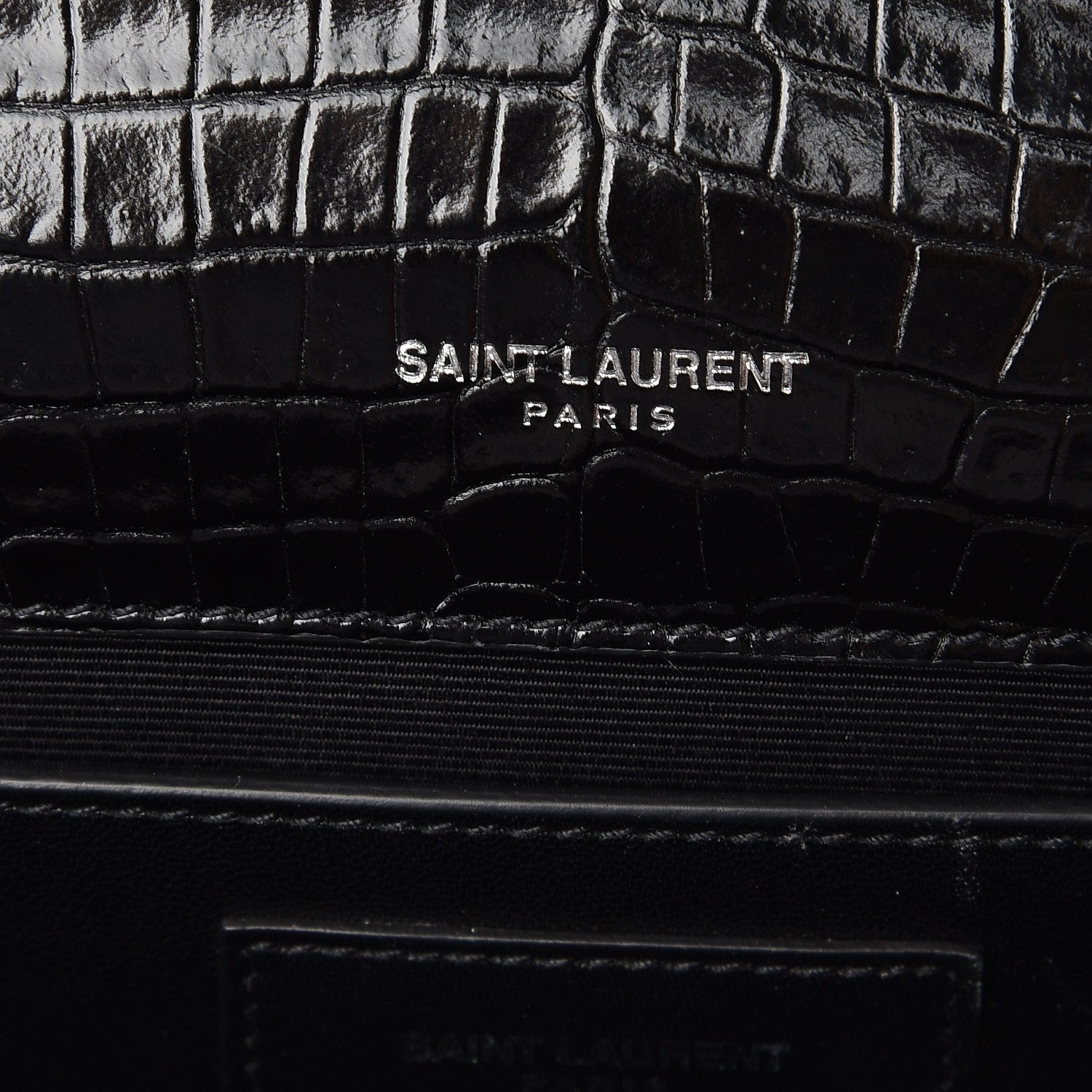 Saint Laurent Calfskin Crocodile Embossed Medium Classic Monogram Kate Tassel Satchel Black 6 of 7