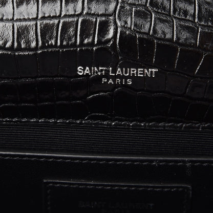 Saint Laurent Calfskin Crocodile Embossed Medium Classic Monogram Kate Tassel Satchel Black 6 of 7