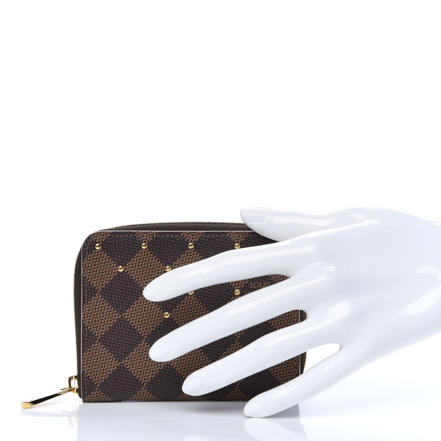 Damier Ebene Studded Zippy Coin Purse Rose Ballerine