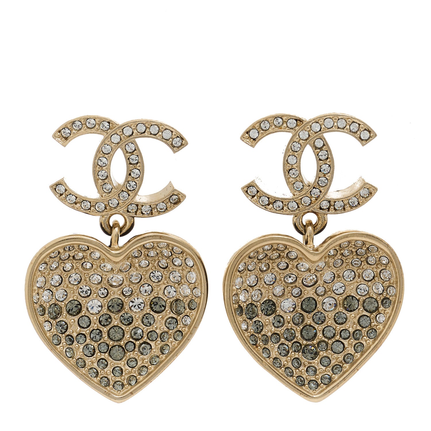 Chanel Crystal CC Resin Heart Drop Earrings Black Gold 1 of 5
