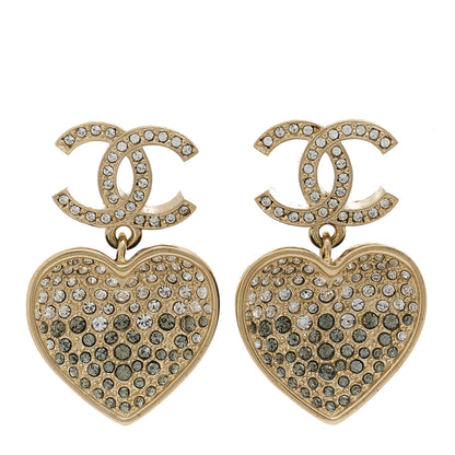 Chanel Crystal CC Resin Heart Drop Earrings Black Gold 1 of 5