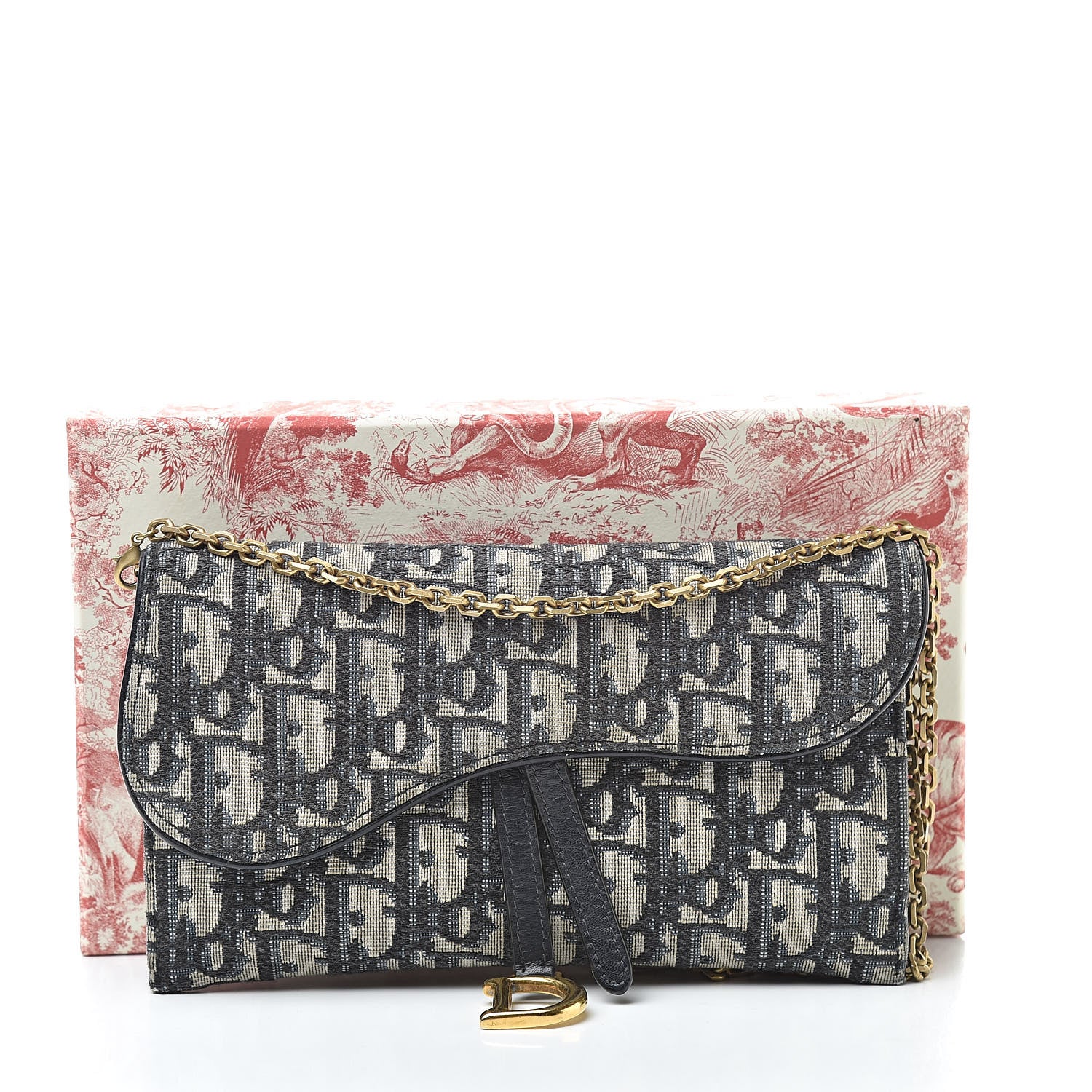 Christian Dior Oblique Saddle Chain Wallet Blue 13 of 13