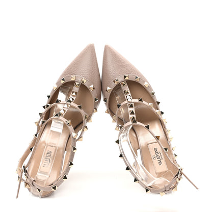 Valentino Garavani Pebbled Calfskin Rockstud Ankle Strap Pumps 40 Poudre 2 of 8
