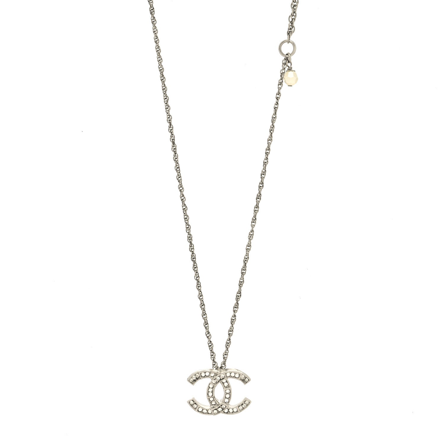 Chanel Crystal CC Pendant Necklace Silver 1 of 6