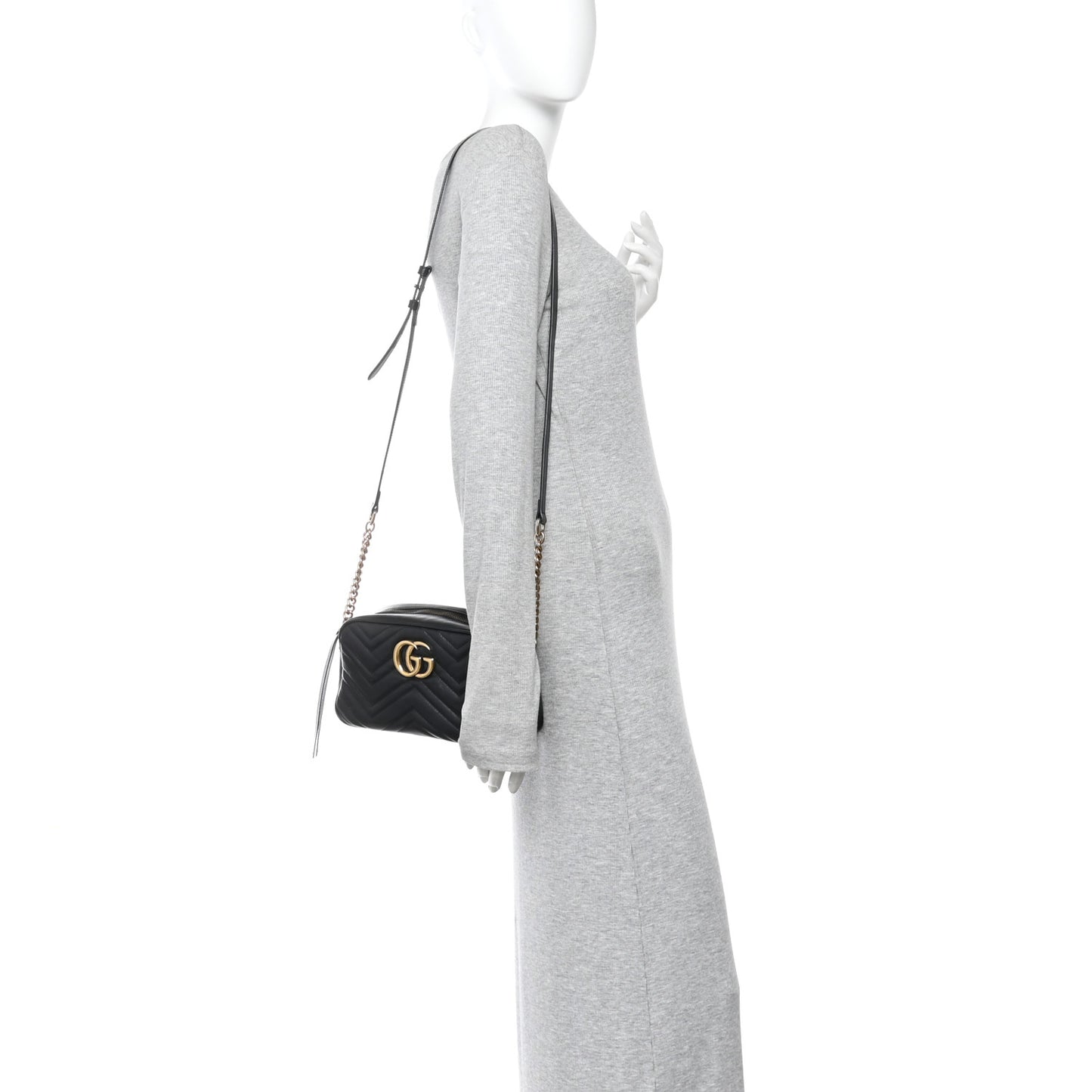 Calfskin Matelasse Small GG Marmont Chain Shoulder Bag Black