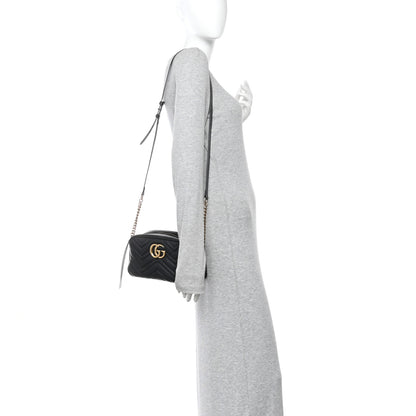 Gucci Calfskin Matelasse Small GG Marmont Chain Shoulder Bag Black 2 of 11