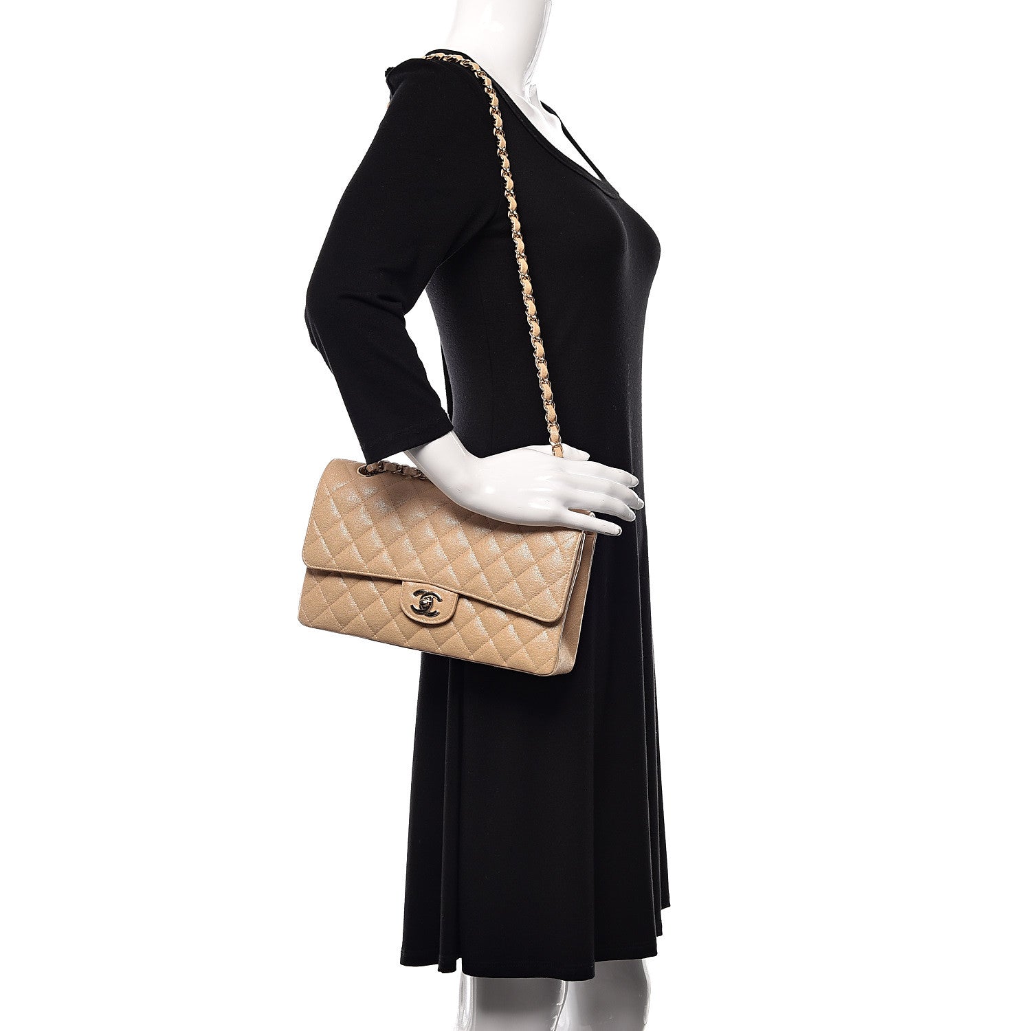 Chanel Iridescent Caviar Quilted Medium Double Flap Beige 2 of 10