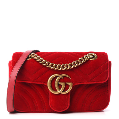 Gucci Velvet Matelasse Mini GG Marmont Shoulder Bag Hibiscus Red 1 of 10