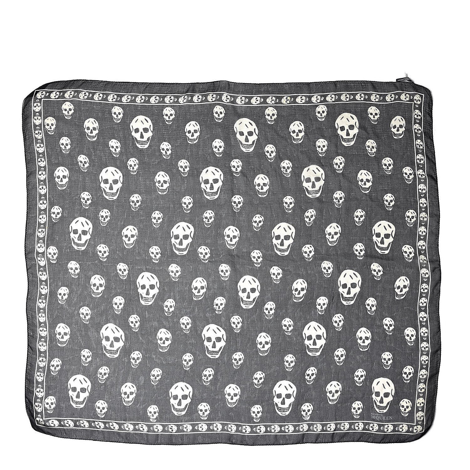 Alexander McQueen Silk Chiffon Skull Scarf Black Ivory 1 of 4