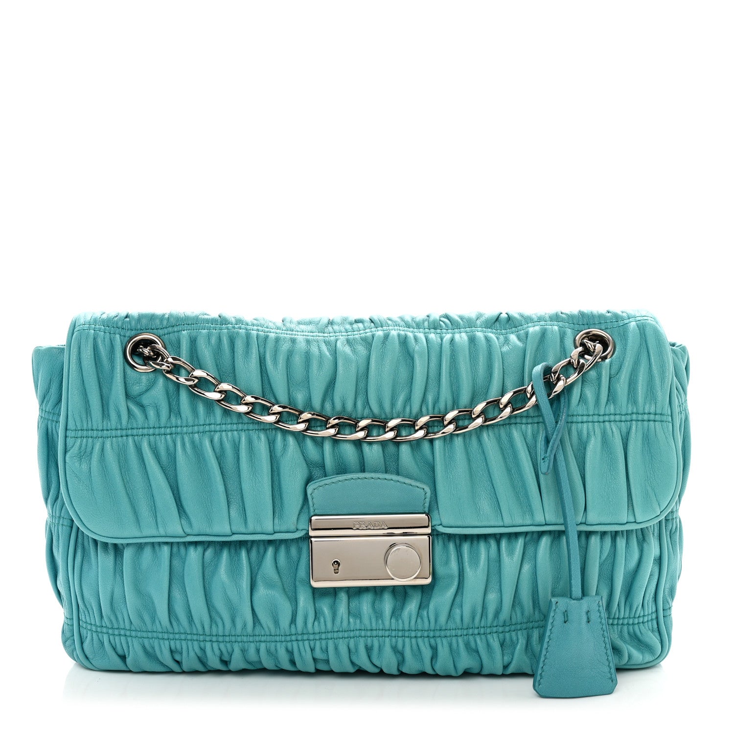 Prada Nappa Gaufre Medium Sound Flap Shoulder Bag Turchese 1 of 9