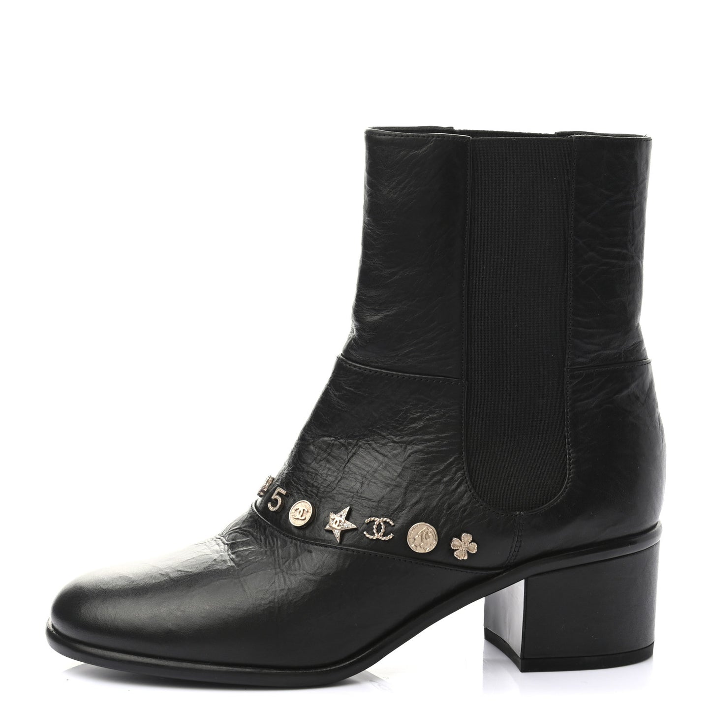 Tumbled Calfskin Short Boots 37 Black
