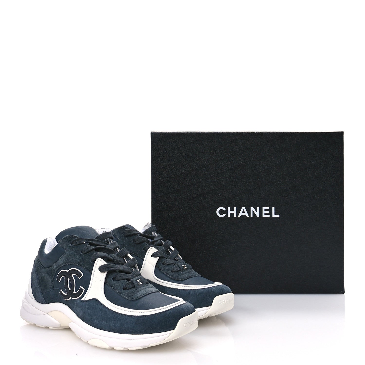 Chanel Fabric Calfskin Suede CC Womens Sneakers 40 Blue 8 of 8