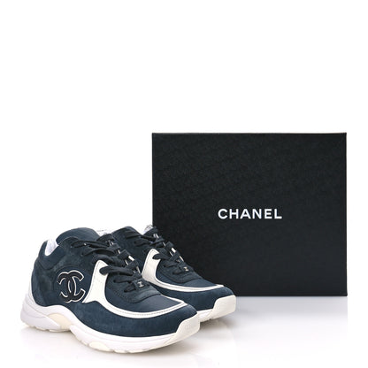 Chanel Fabric Calfskin Suede CC Womens Sneakers 40 Blue 8 of 8